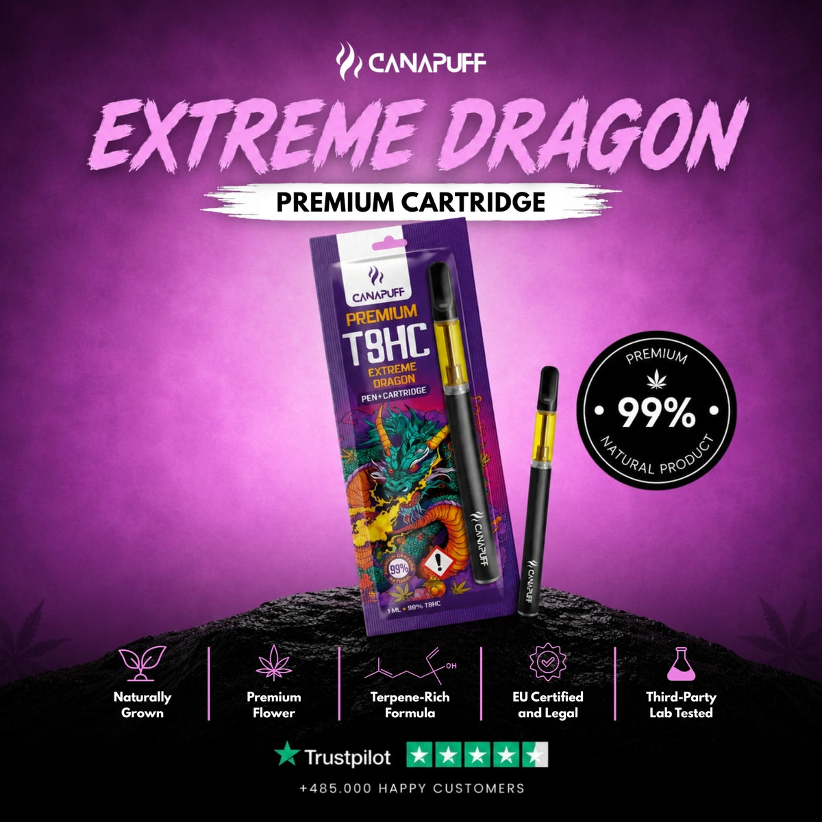T8HC Pen+Cartridge Extreme Dragon 99% – vape pen met cartridge, foto 2