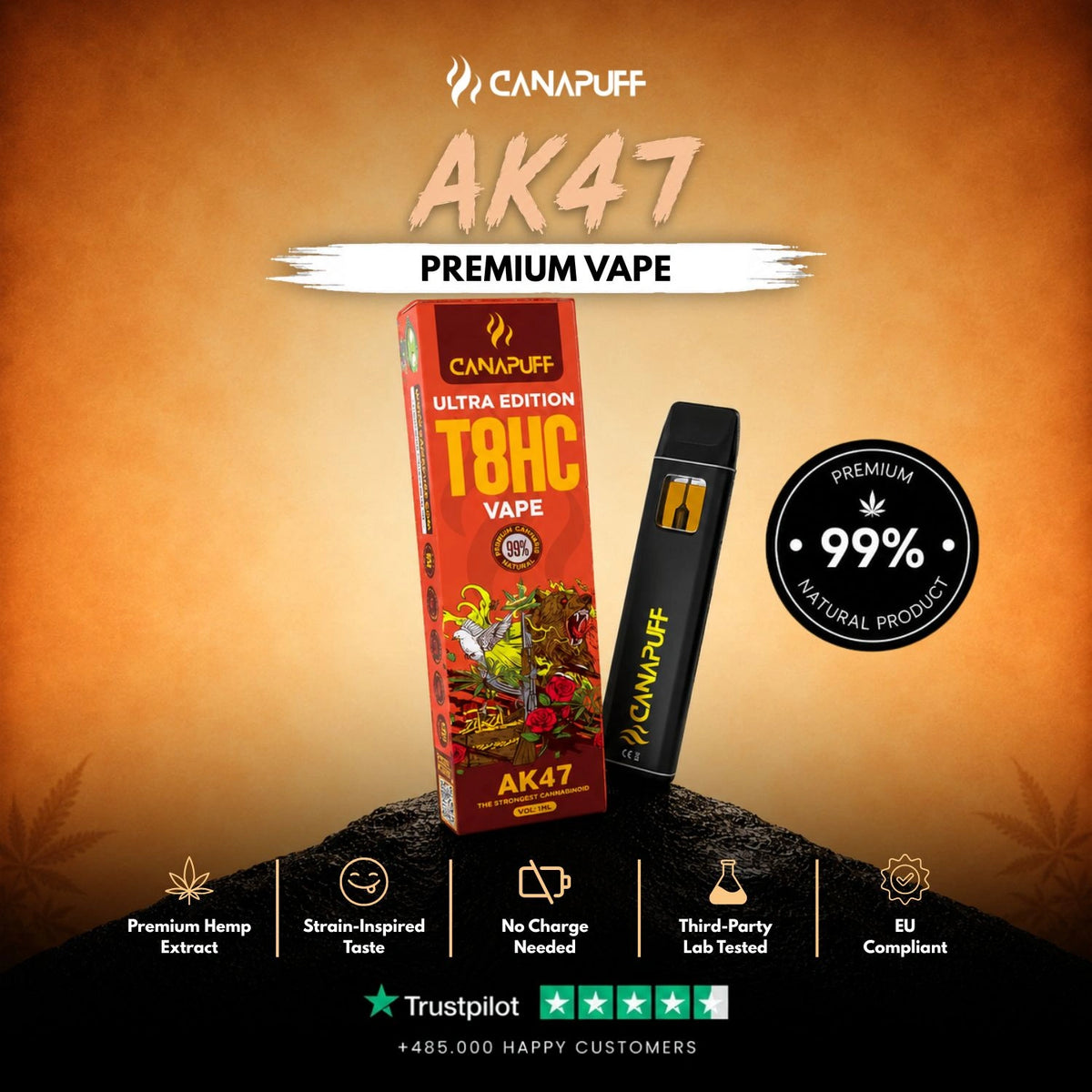 T8HC Vape AK47 Ultra Edition 99% 1ml – wegwerp-vape-pen, foto 2
