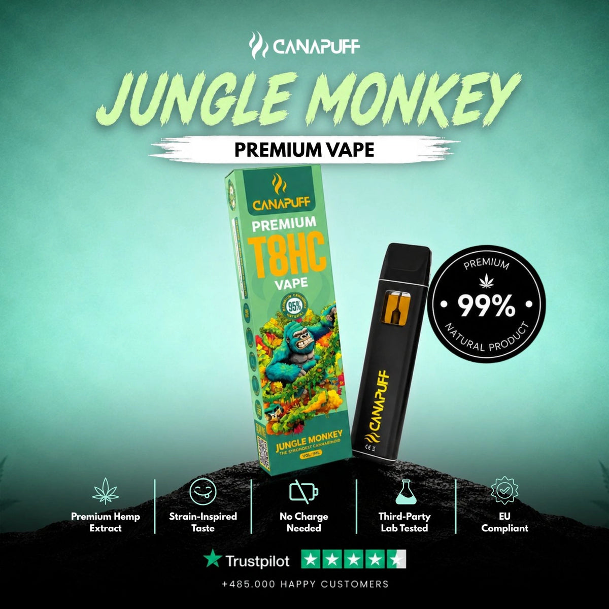 T8HC Vape Jungle Monkey 95% 1ml – wegwerp-vape-pen, foto 2