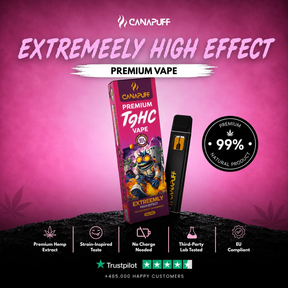 TⳊHC Vape Extreemly 95% 1ml – wegwerp-vape-pen, foto 2