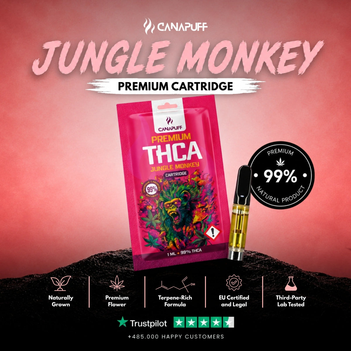THCA Cartridge Jungle Monkey 99% – vape-cartridge, foto 2