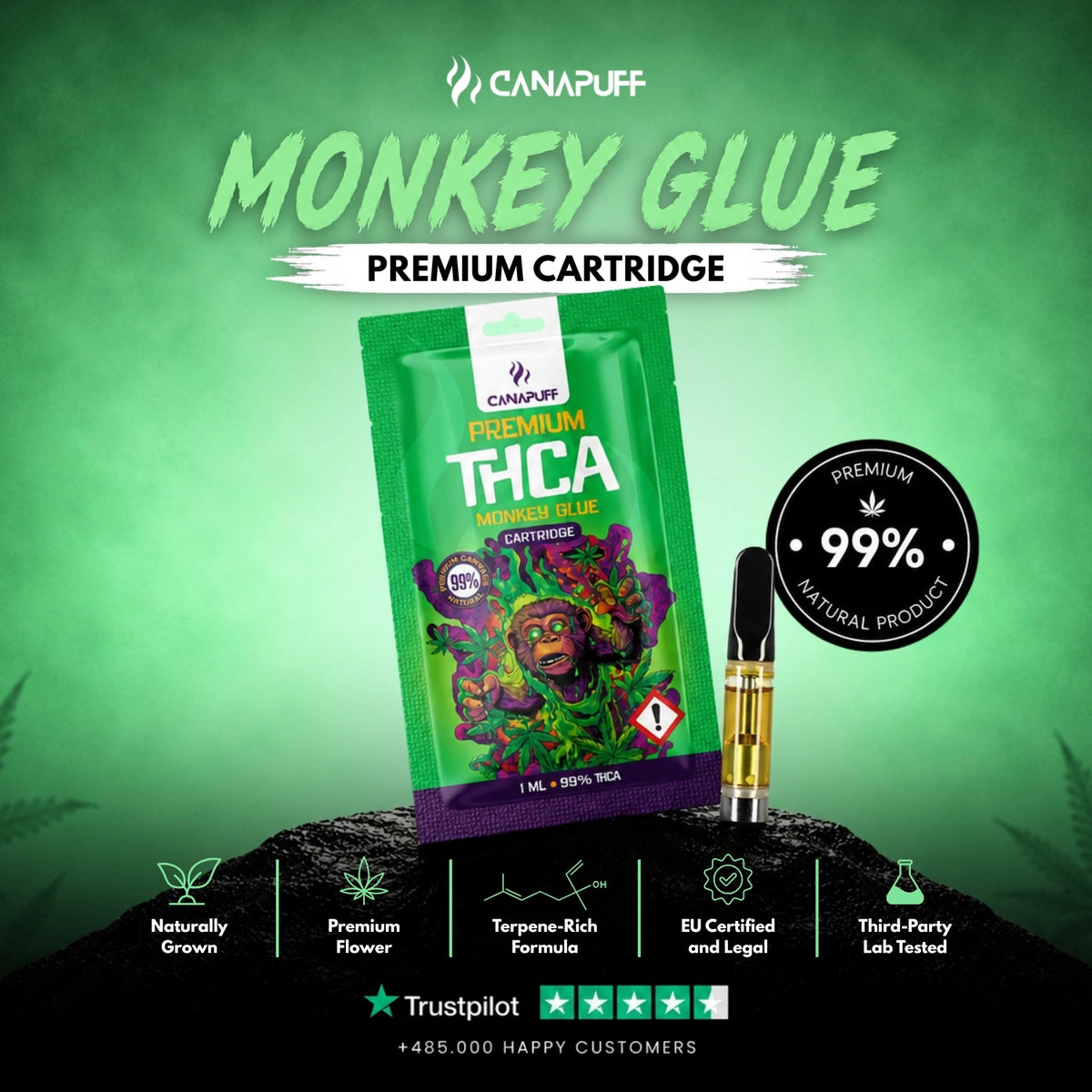 THCA Cartridge Monkey Glue 99% – vape-cartridge, foto 2