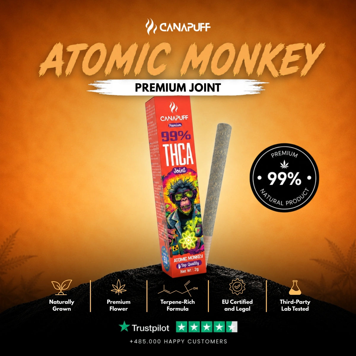 THCA Joint Atomic Monkey 99% 2g – voorgerolde joint, foto 2