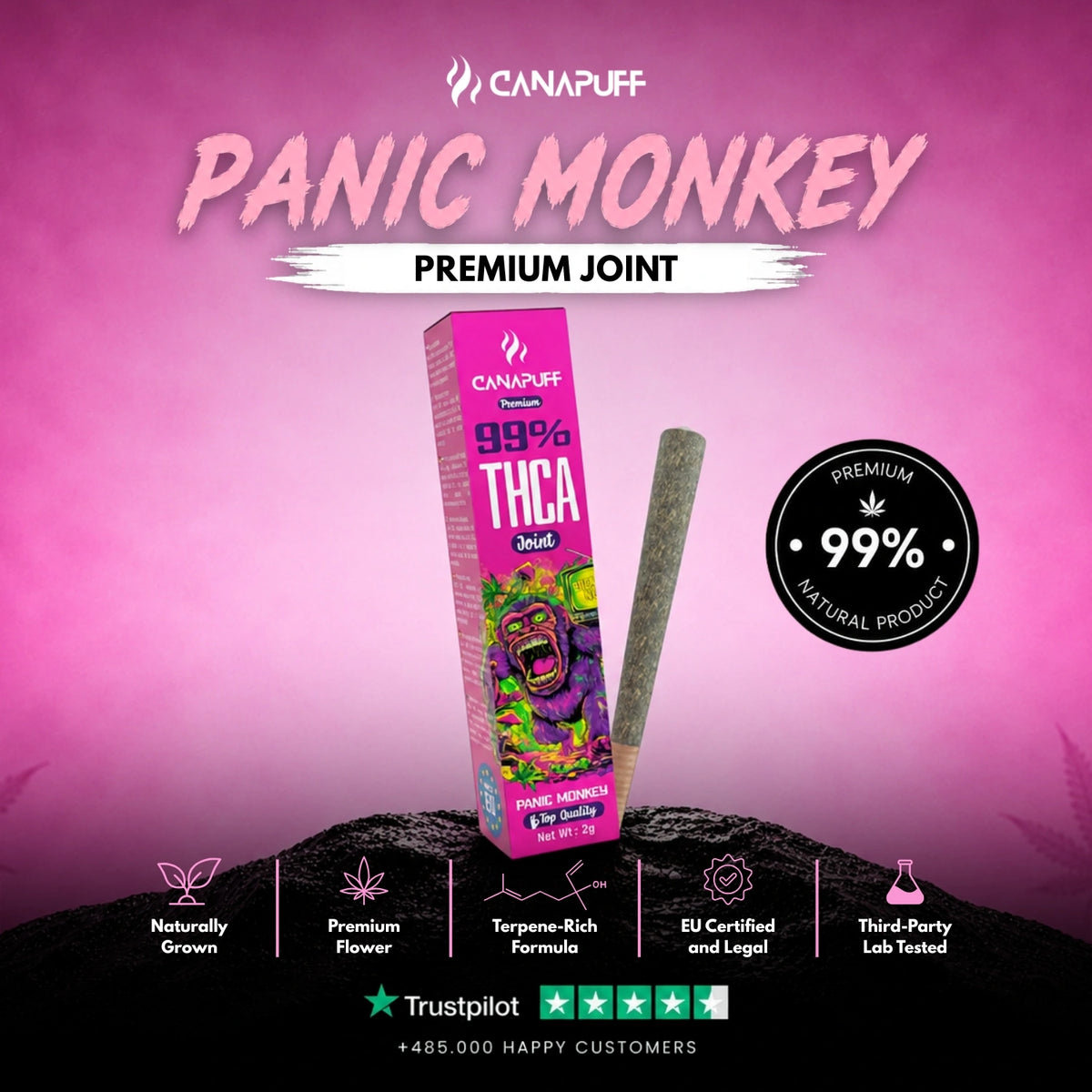 THCA Joint Panic Monkey 99% 2g – voorgerolde joint, foto 2