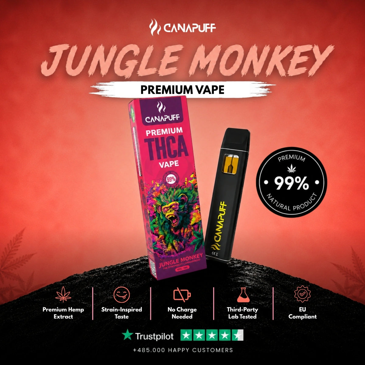 THCA Vape Jungle Monkey 99% 1ml – wegwerp-vape-pen, foto 2