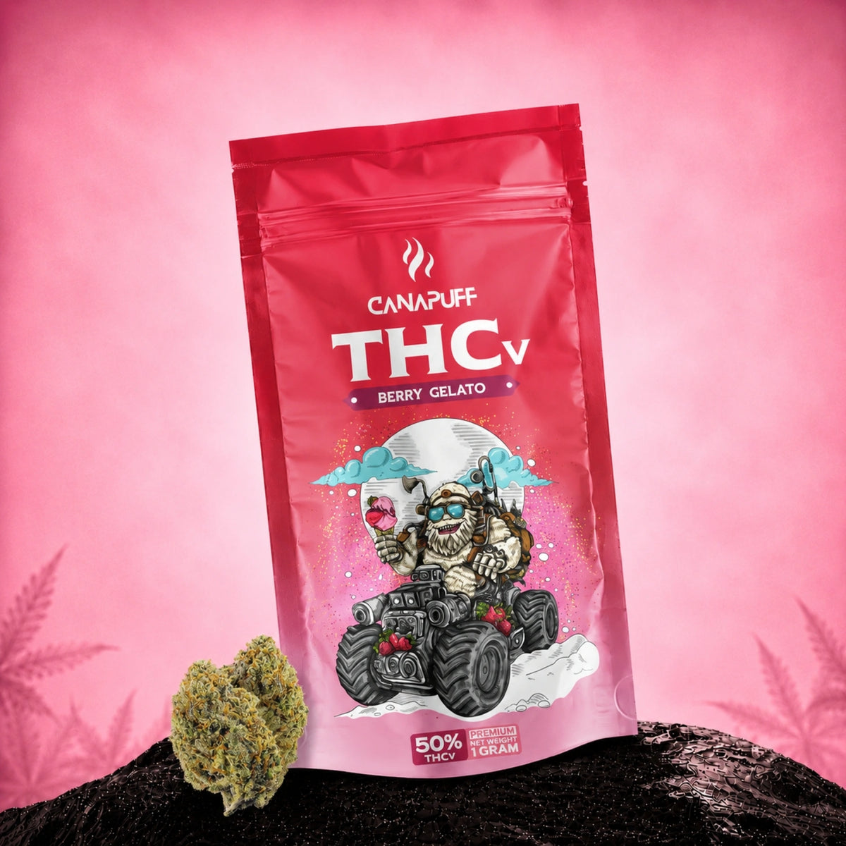 Canapuff THCv Bloemen Berry Gelato 50%, zakje van 1 g