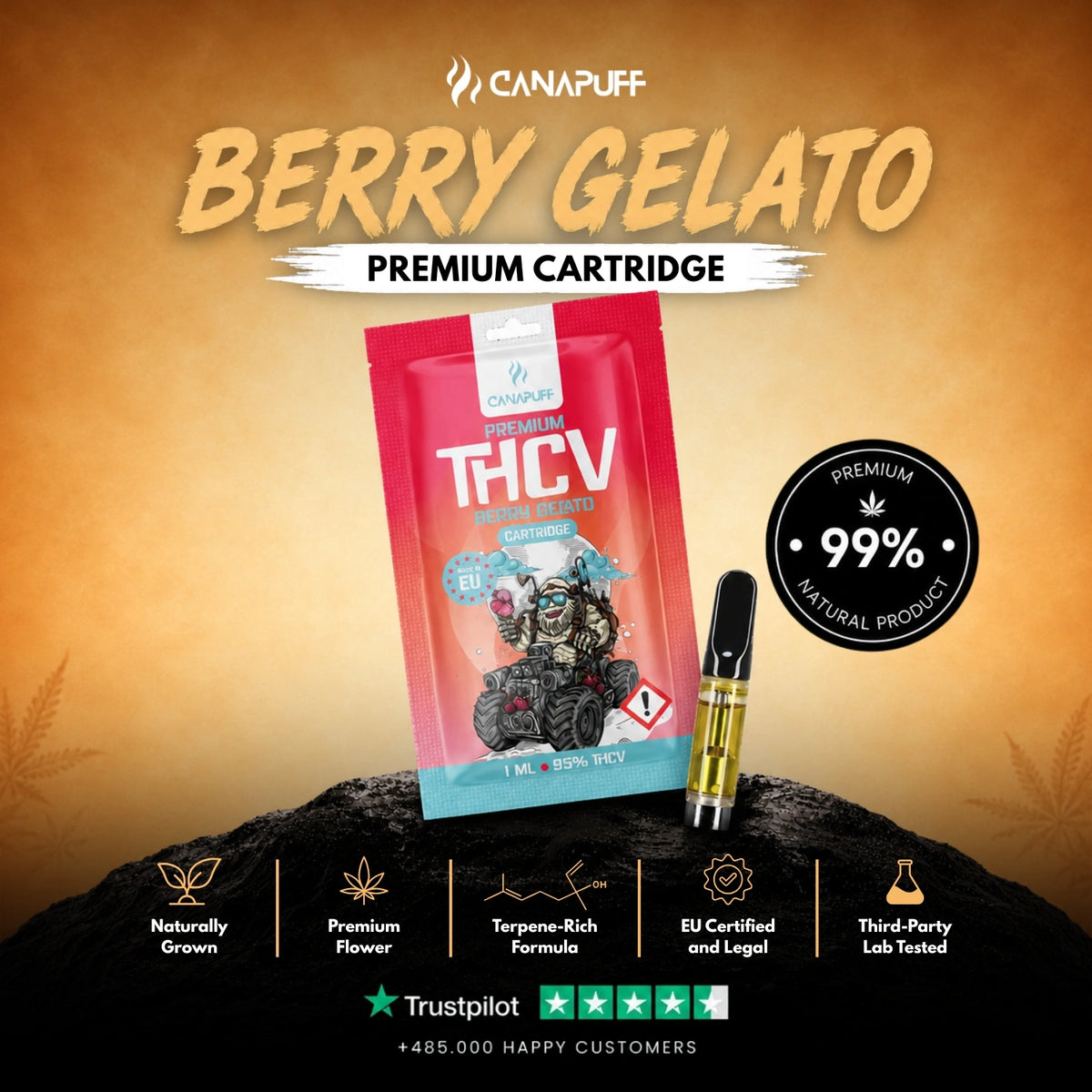 THCv Cartridge Berry Gelato 95% – vape-cartridge, foto 2