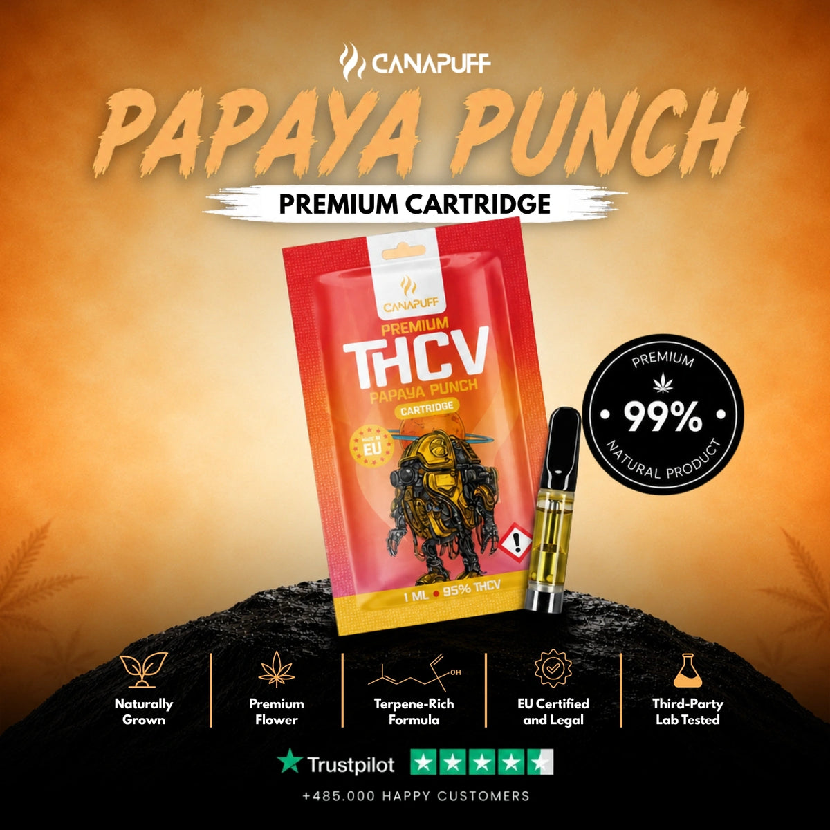 THCv Cartridge Papaya Punch 95% – vape-cartridge, foto 2