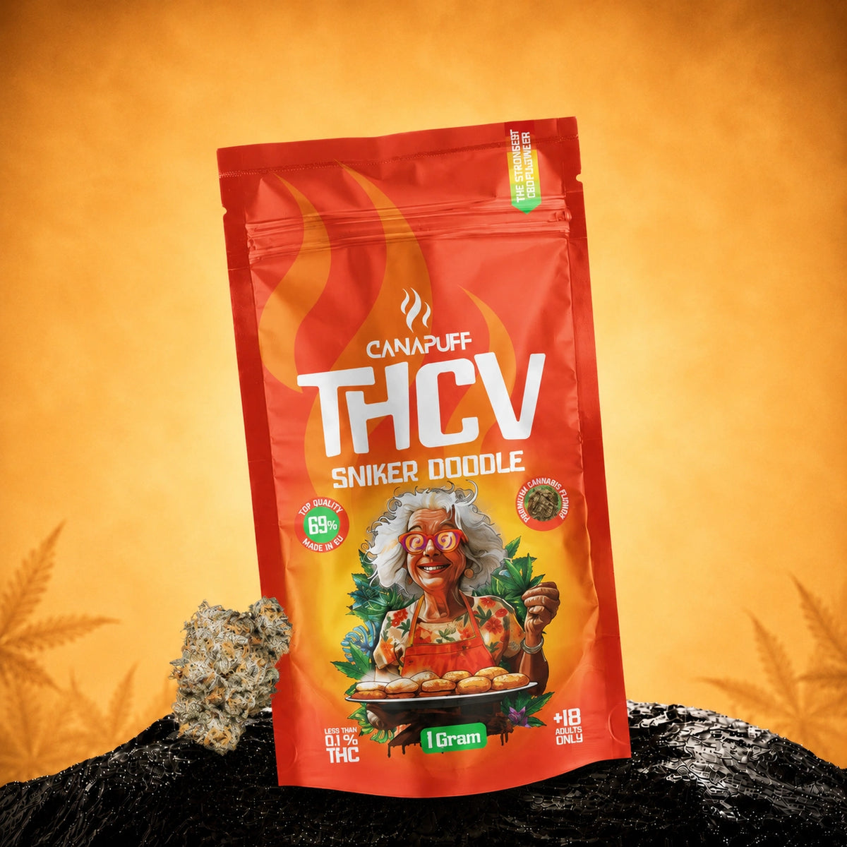 Canapuff THCv Sniker Doodle bloemenzakje, 69% sterkte, 1 gram