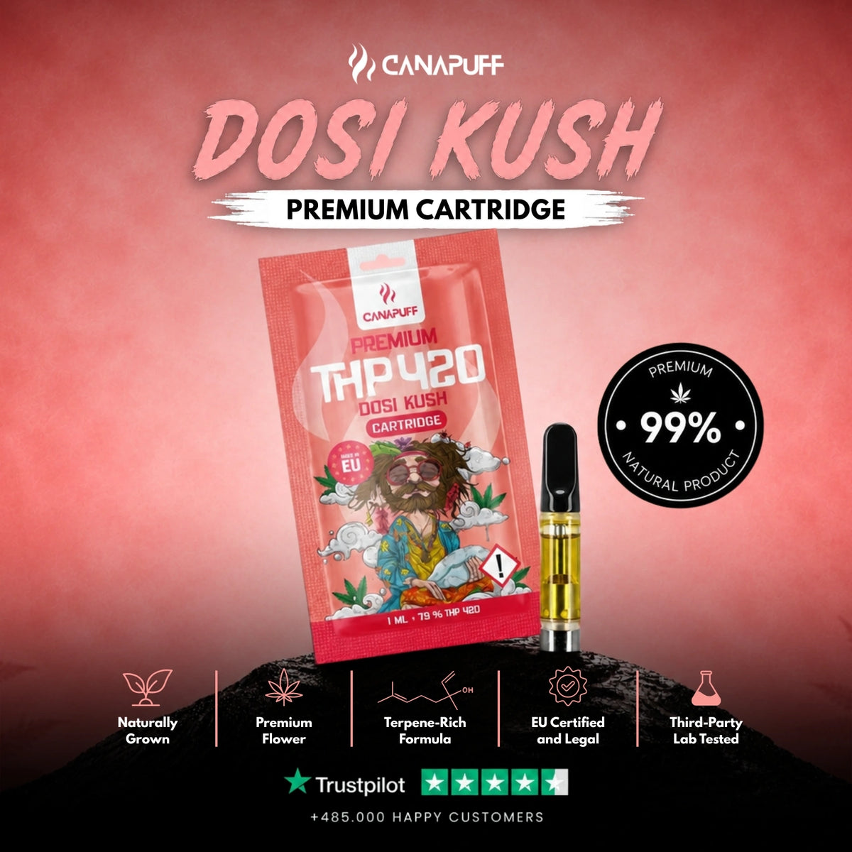 THP420 Cartridge Dosi Kush 79% – vape-cartridge, foto 2