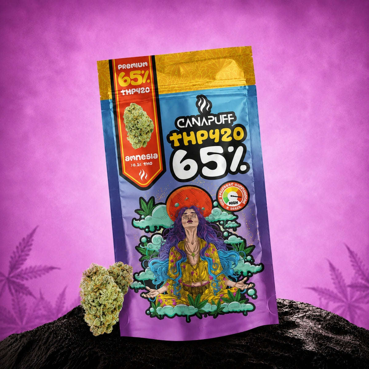 Canapuff THP420 Bloemen Amnesia 65% zakje met cannabistoppen uit hennep