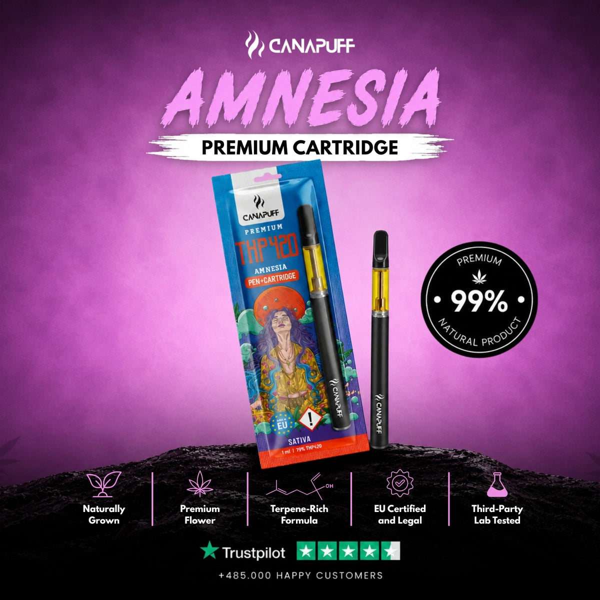 THP420 Pen+Cartridge Amnesia 79% – vape pen met cartridge, foto 2