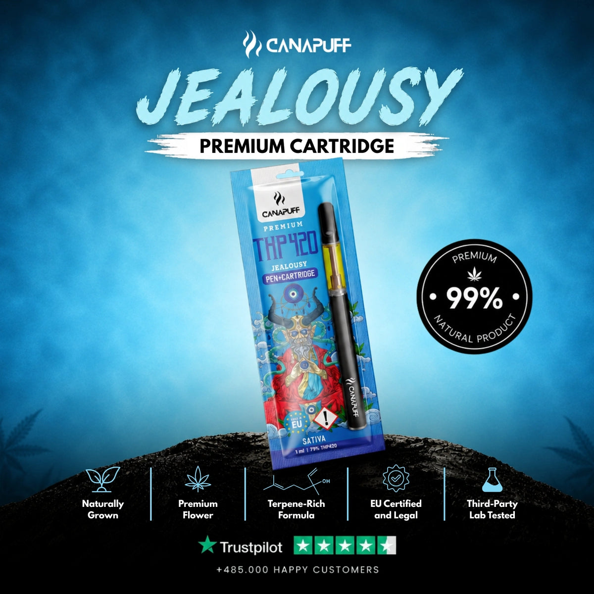 THP420 Pen+Cartridge Jealousy 79% – vape pen met cartridge, foto 2