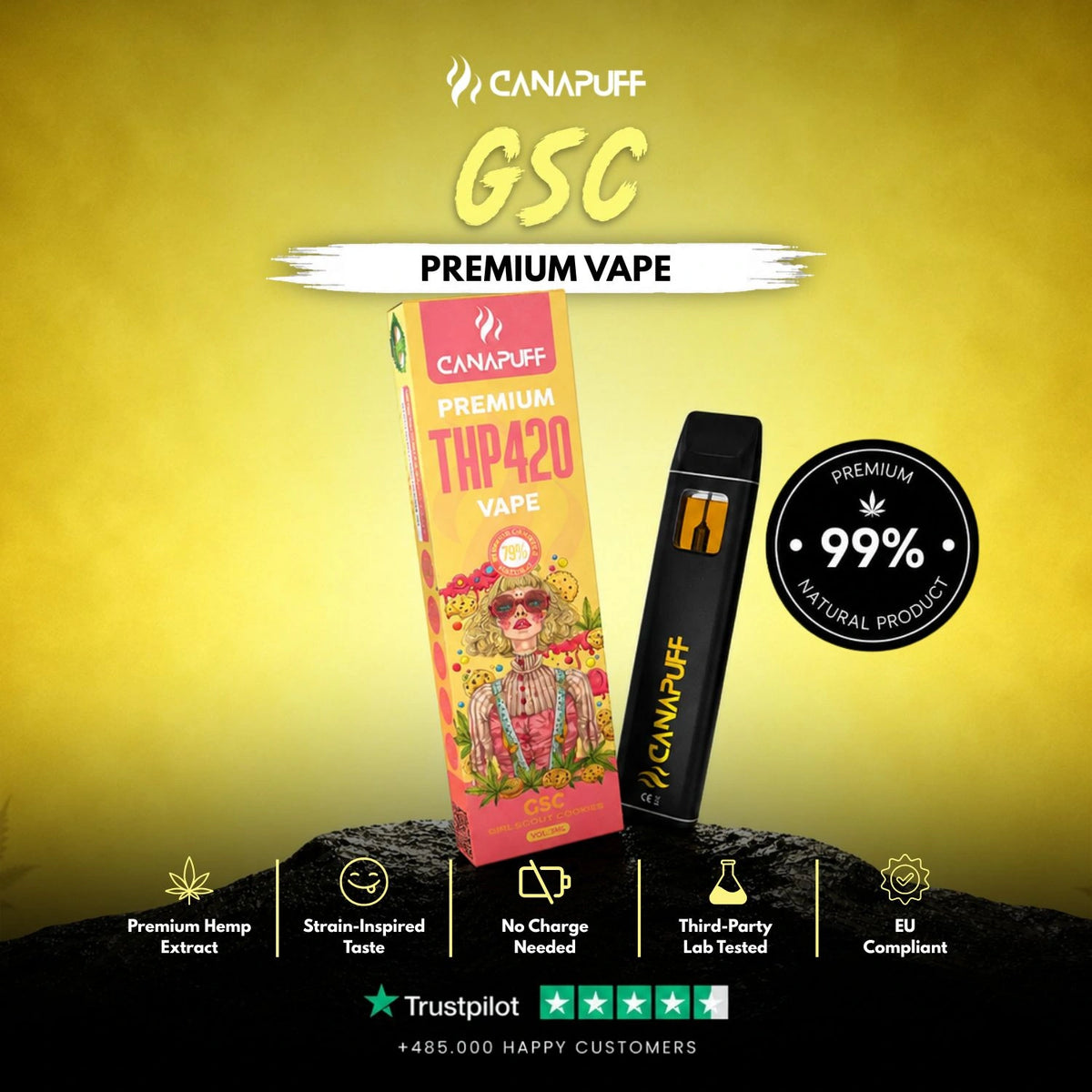 THP420 Vape GSC 79% 1ml – wegwerp-vape-pen, foto 2