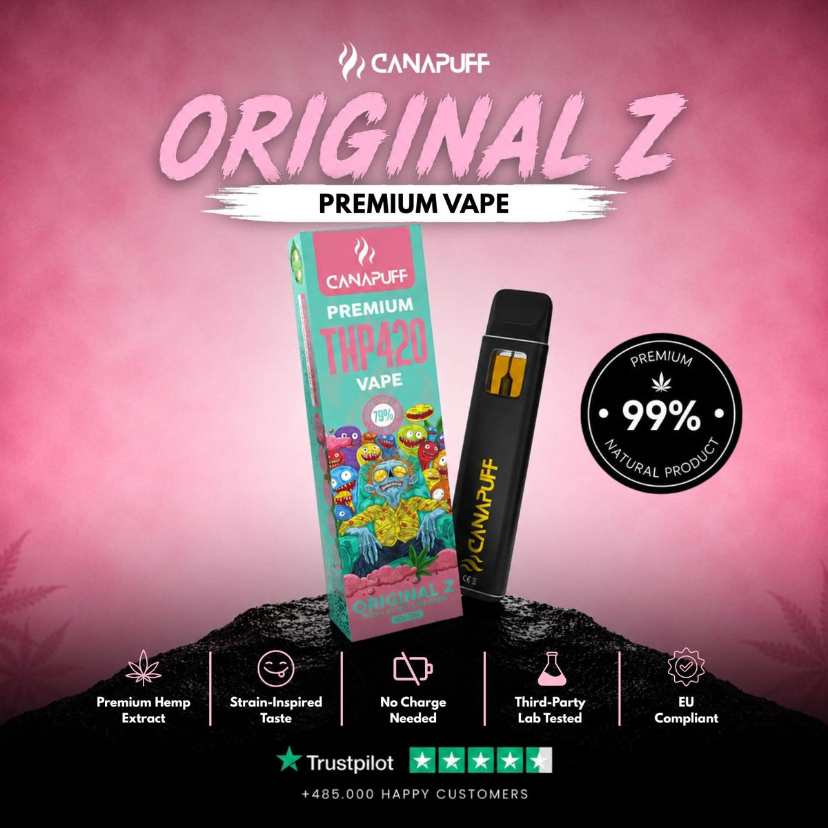 THP420 Vape Original Z 79% 1ml – wegwerp-vape-pen, foto 2