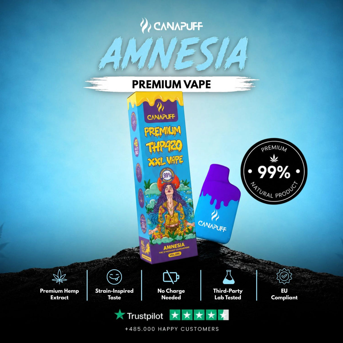 THP420 XXL Vape Amnesia 99% 2ml – wegwerp-vape-pen, foto 2