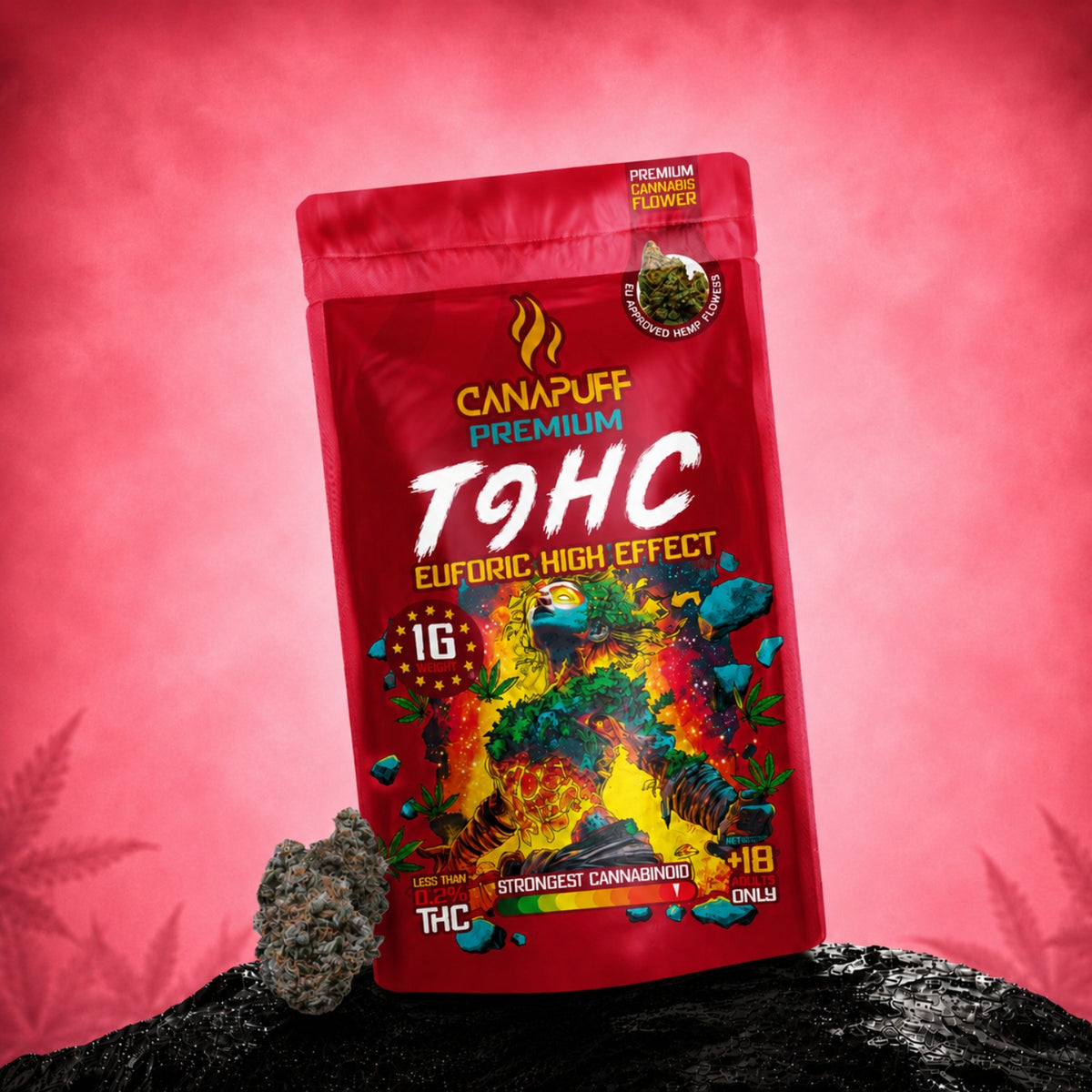 Canapuff TⳊHC Bloemen Euforic 99% zakje met cannabisbloem uit hennep