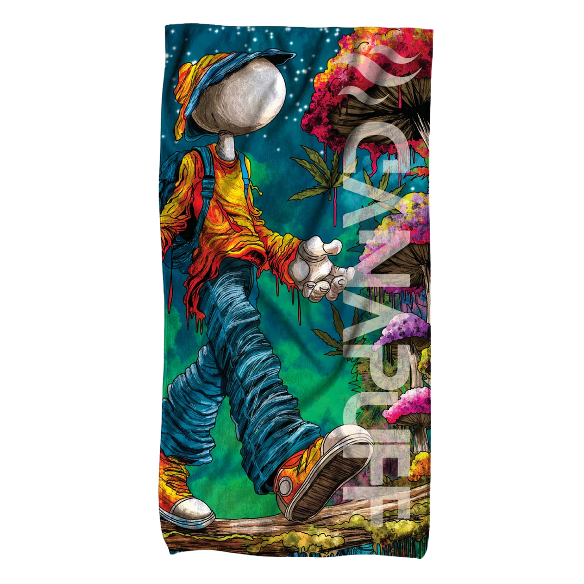 Canapuff Balanced handdoek met kleurrijke mascotte-illustratie