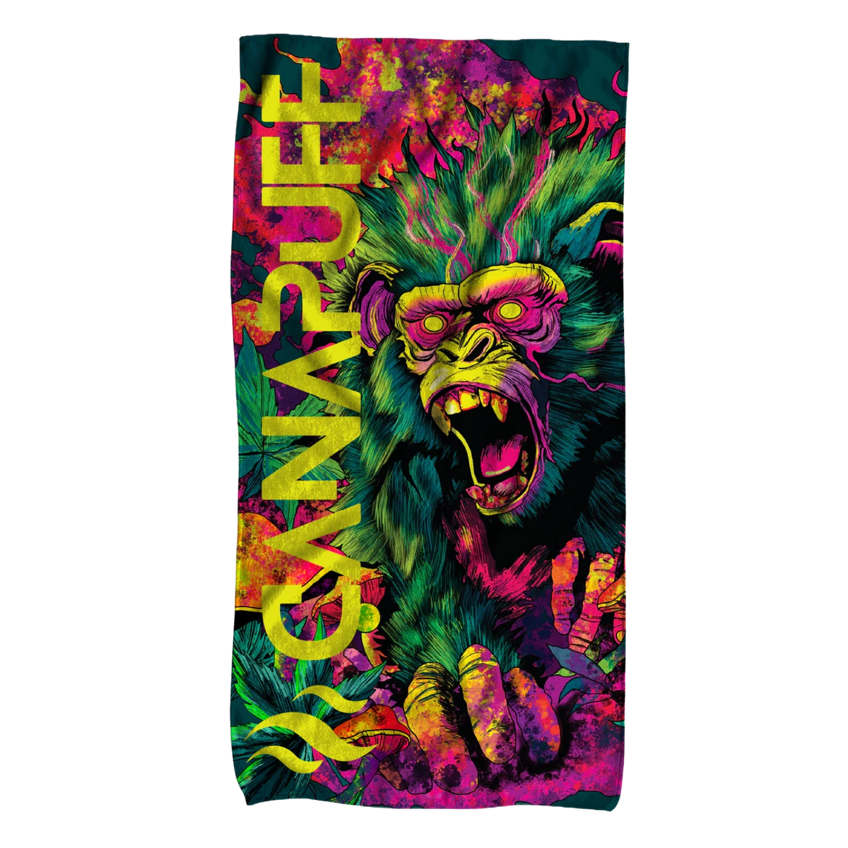 Canapuff Jungle Monkey handdoek met kleurrijk aapje en tropisch ontwerp
