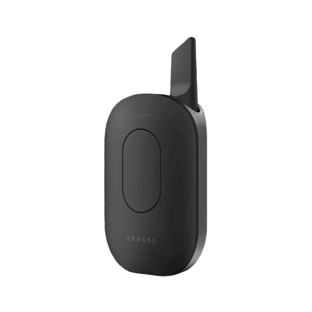 Vessel Compass vape-apparaat in gunmetal zwart met oplaaddock en LED-indicatoren
