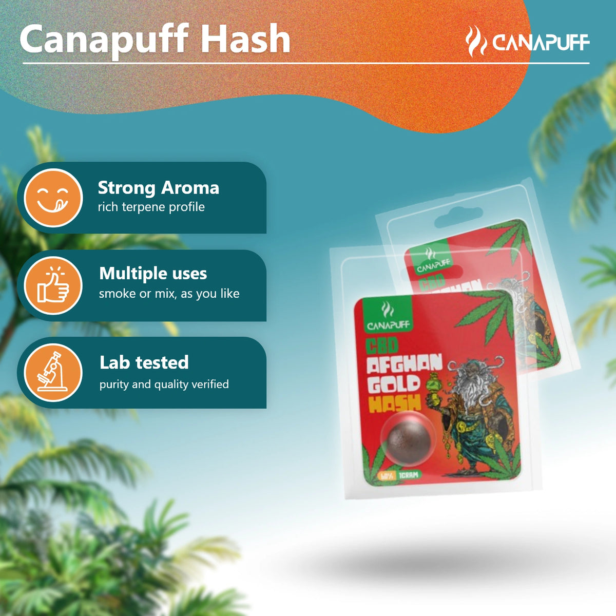 Canapuff CBD Hash Afghan Gold 60%, verpakking van 1 gram