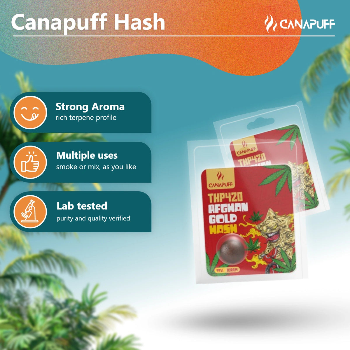 Canapuff THP420 Afghan Gold Hash 99% in verzegelde zakjesverpakking