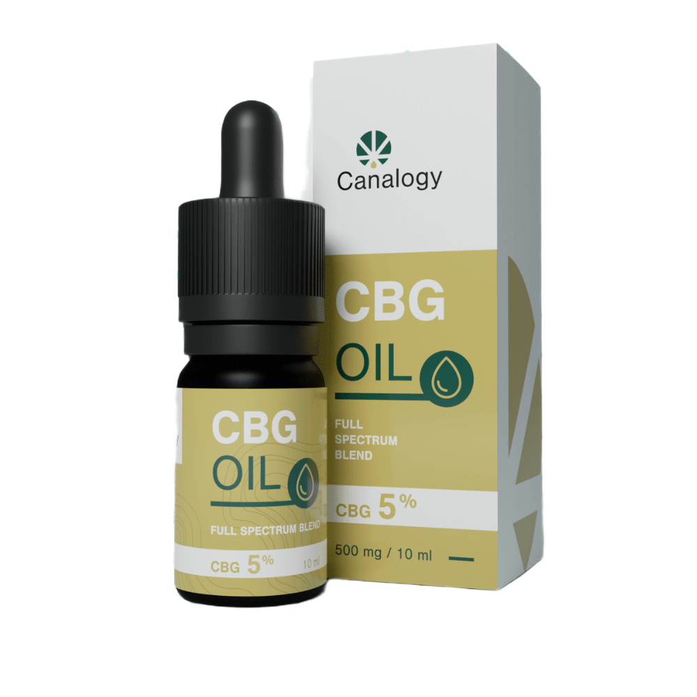 Canalogy CBG Oil 5%, 500 mg, 10 ml flesje met pipet en full spectrum blend doosje