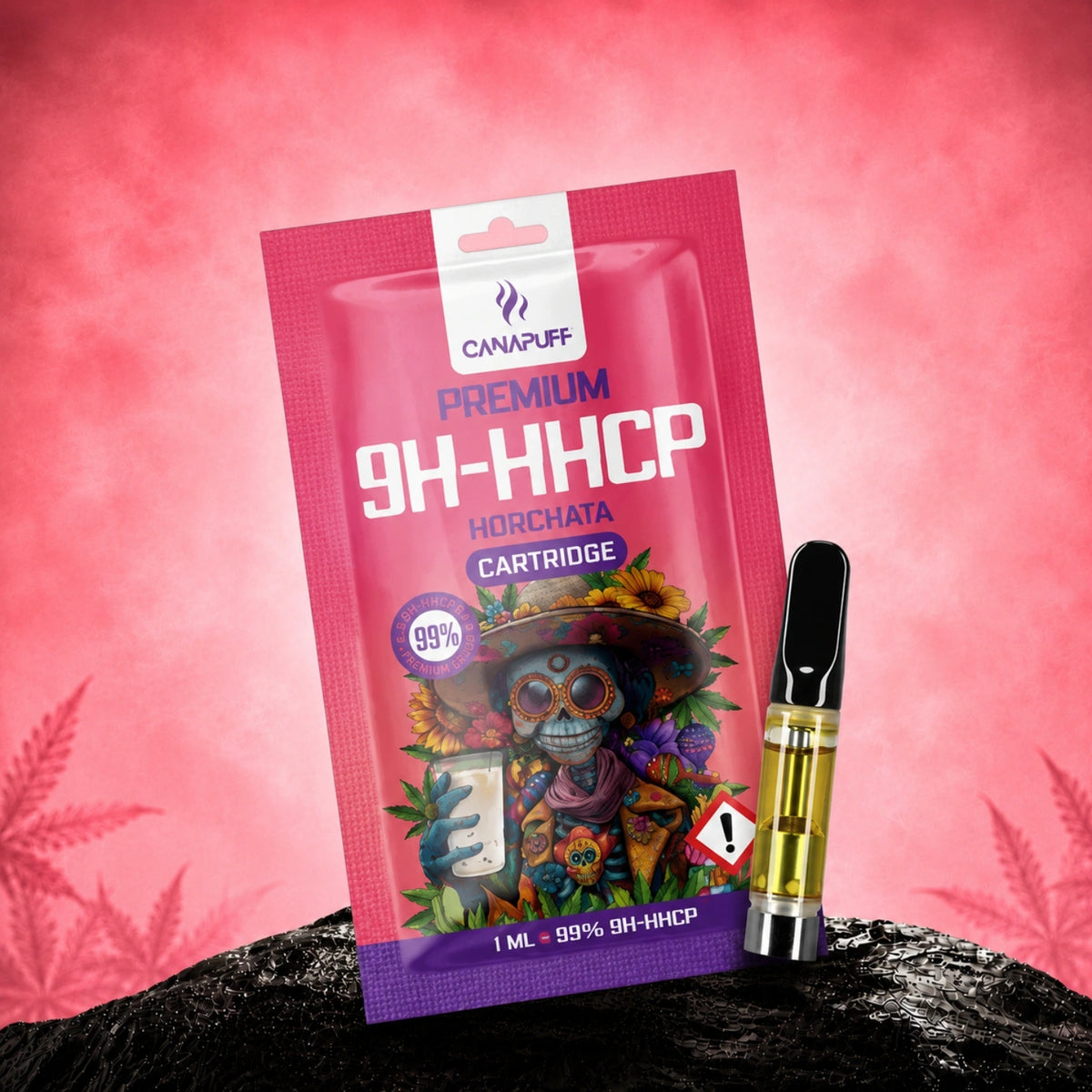 Canapuff 9H-HHCP Horchata cartridge 99%, 1 ml vape-cartridge in roze verpakking