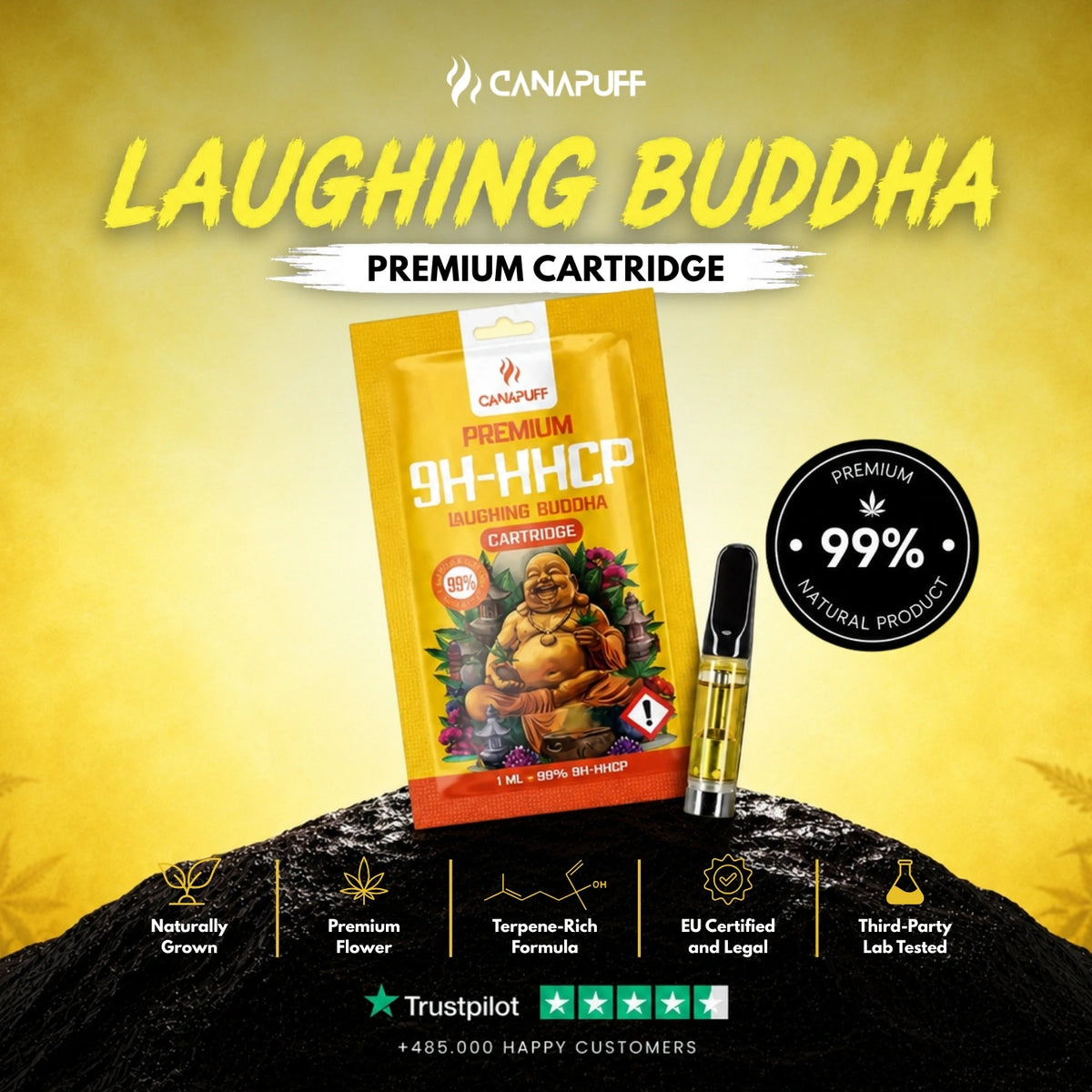 9H-HHCP Cartridge Laughing Buddha 99% – vape-cartridge, foto 2