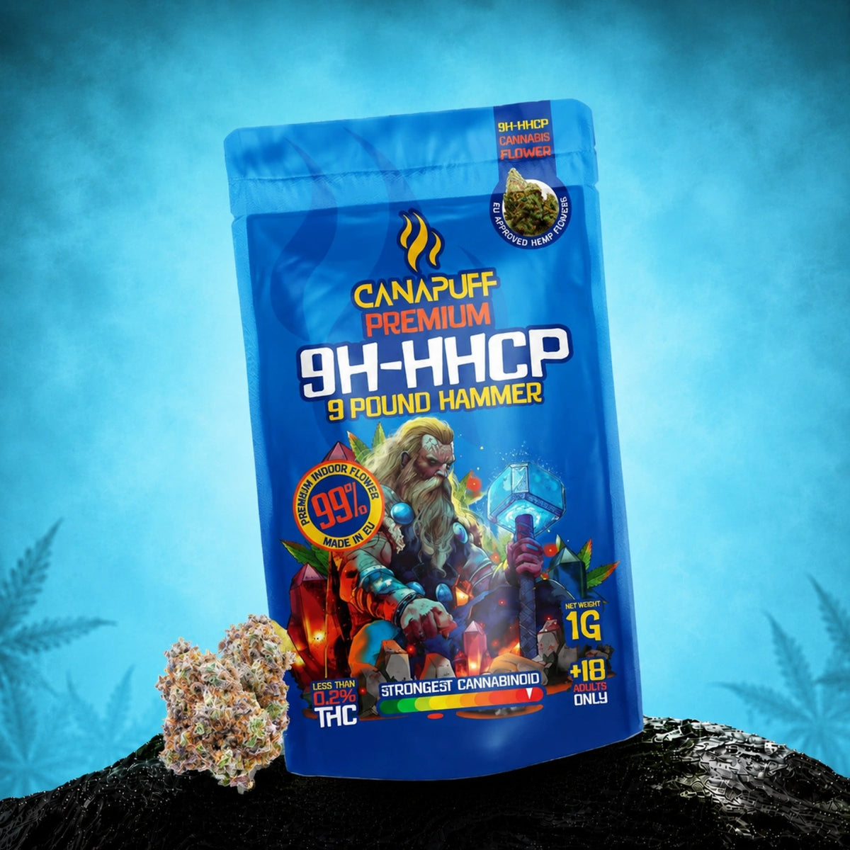 Canapuff 9H-HHCP Bloemen 9 Pound Hammer 99%, zakje van 1g