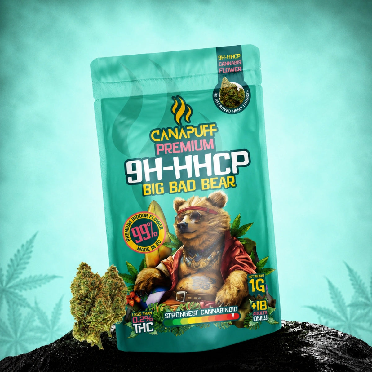 Canapuff 9H-HHCP Big Bad Bear bloemen, zakje van 1g, 99% sterkte