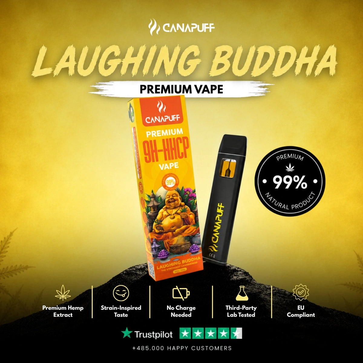 9H-HHCP Vape Laughing Buddha 99% 1ml – wegwerp-vape-pen, foto 2