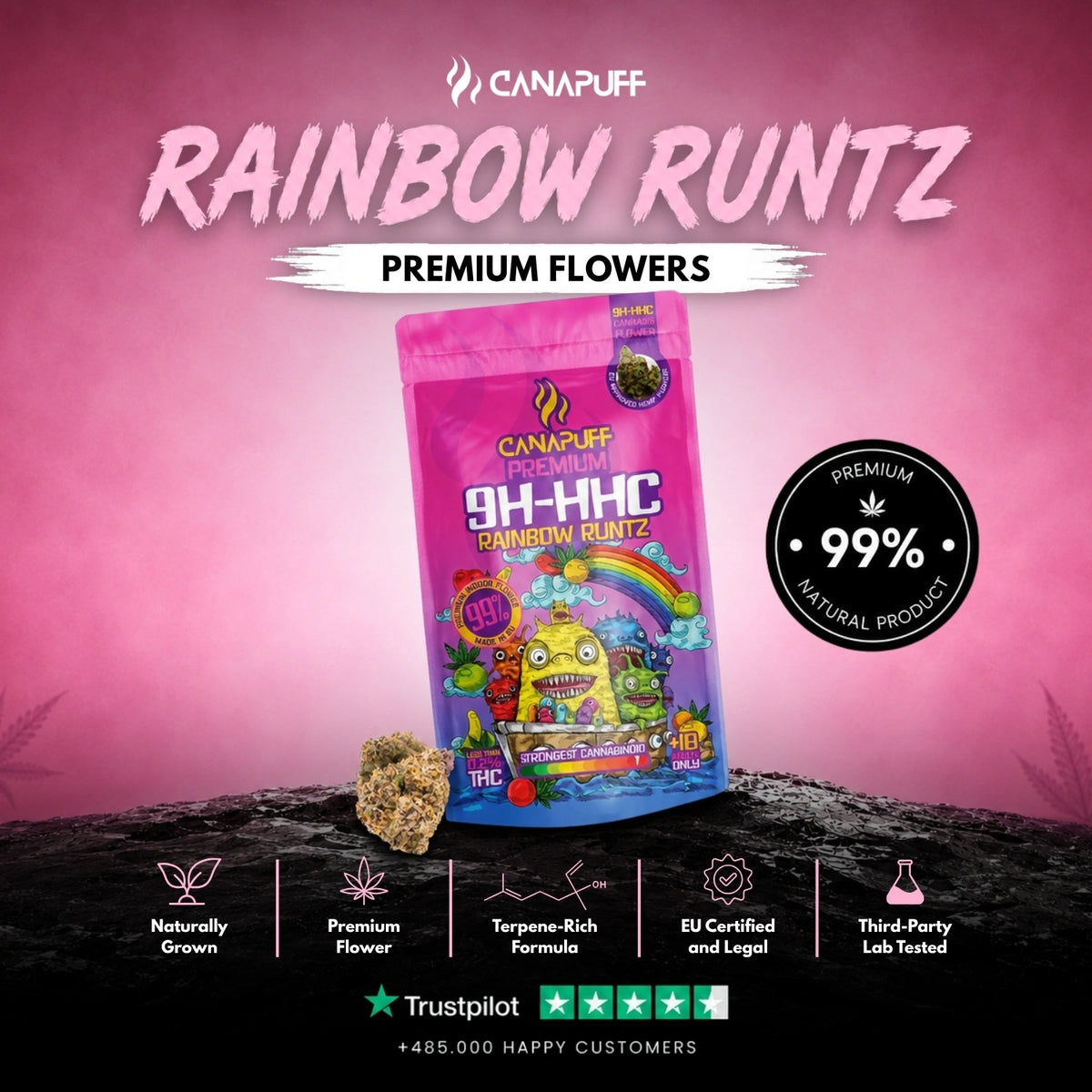 9H-HHC Bloemen Rainbow Runtz 99% – bloemtoppen, foto 2