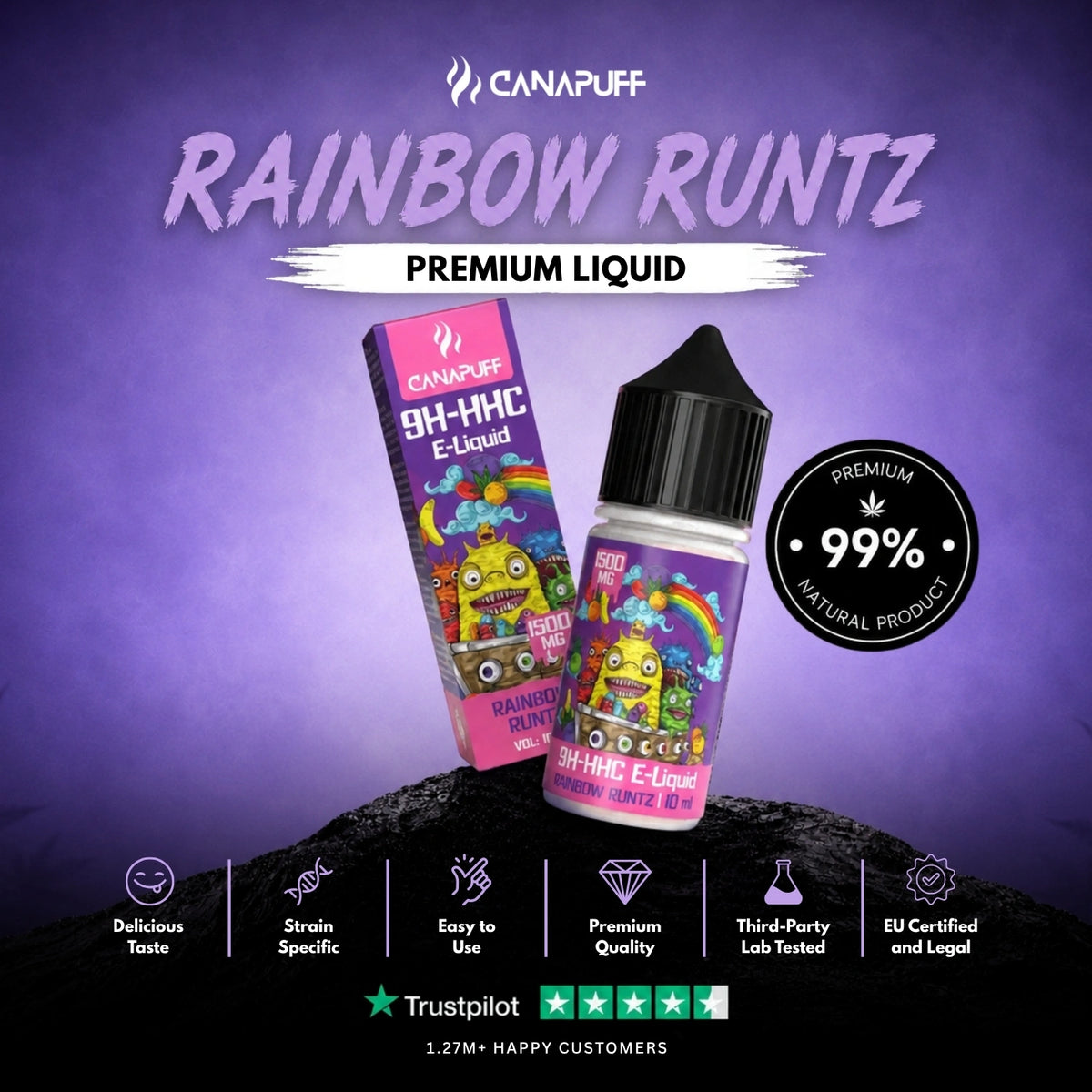 9H-HHC Liquid Rainbow Runtz 1.500mg – liquidflesje, foto 2
