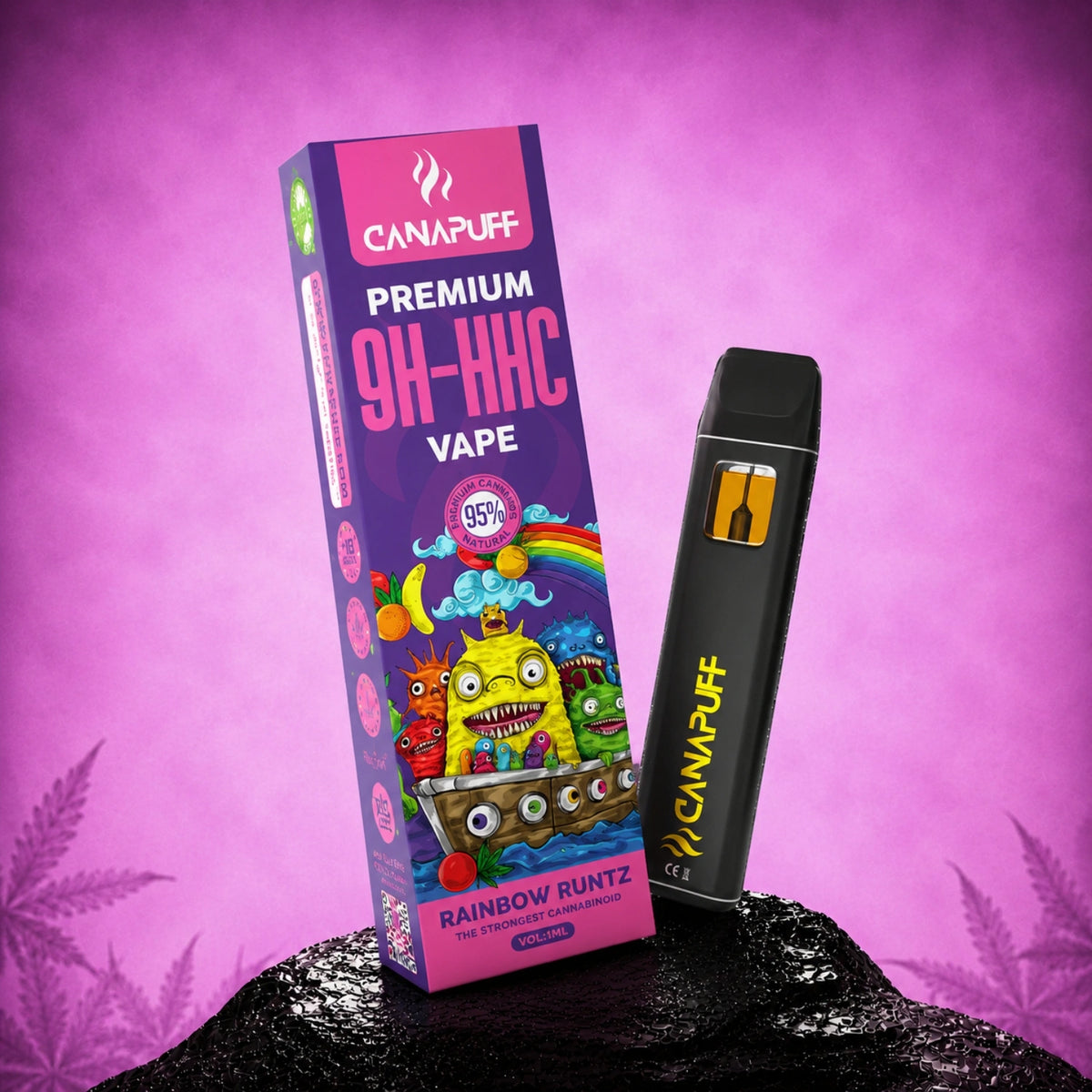 Canapuff 9H-HHC Vape Rainbow Runtz 95% 1ml wegwerppen met verpakking
