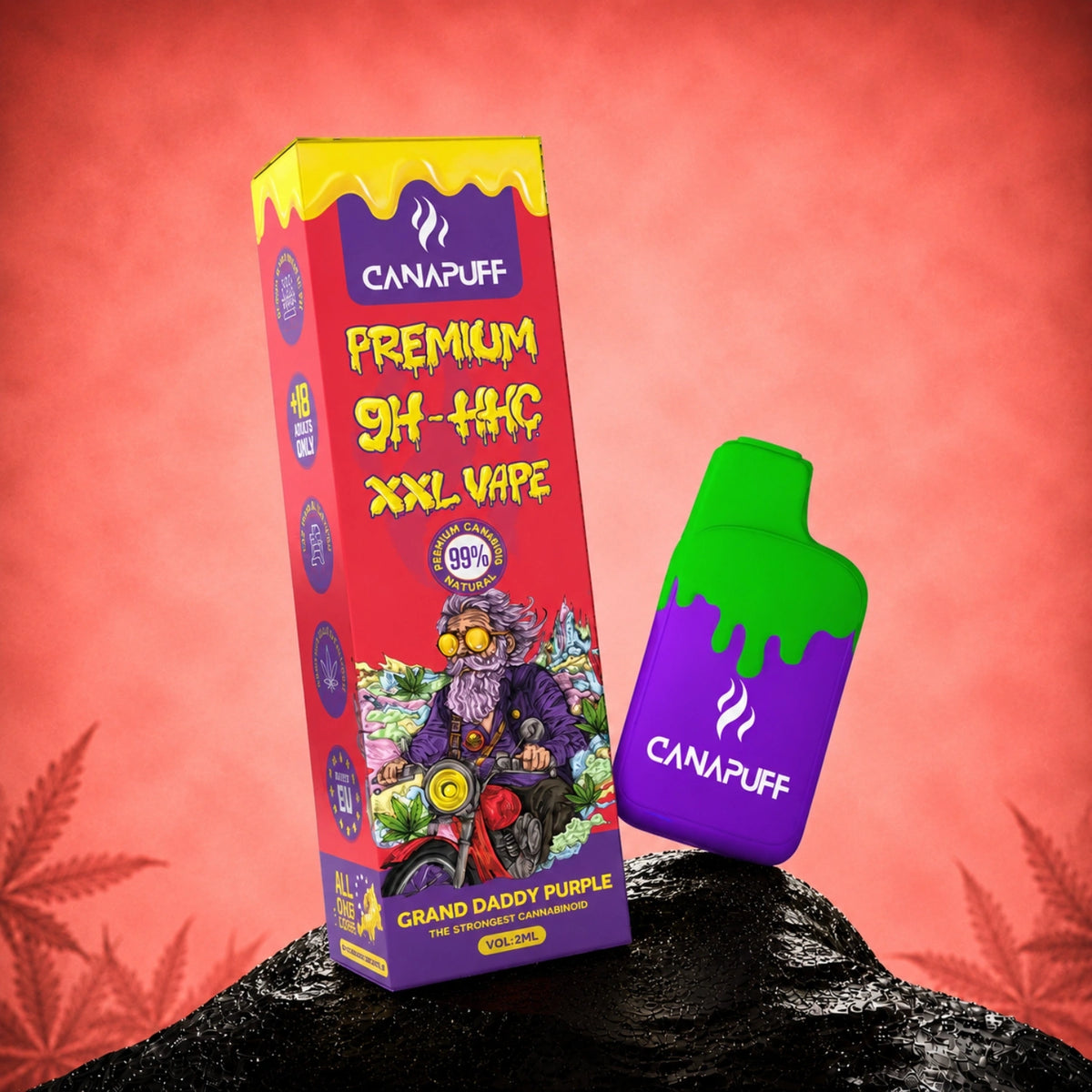 Canapuff 9H-HHC XXL Vape Grand Daddy Purple 99%, 2ml wegwerppen met doosverpakking