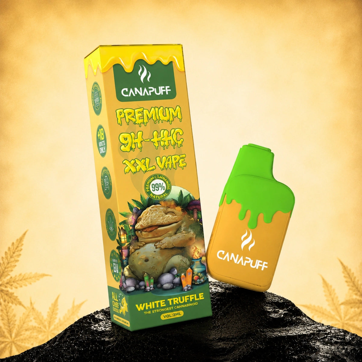 Canapuff 9H-HHC XXL Vape White Truffle 99% 2ml wegwerppen met groen drip-dopontwerp