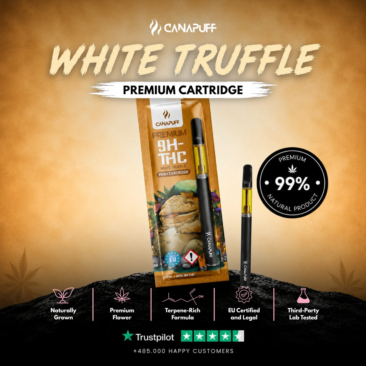 9H-THC Pen+Cartridge White Truffle 95% – vape pen met cartridge, foto 2