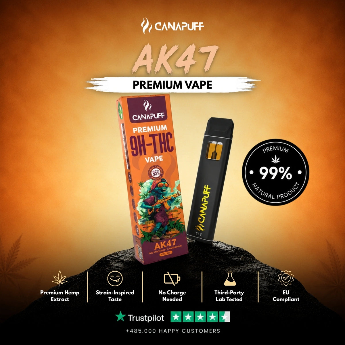 9H-THC Vape AK47 95% 1ml – wegwerp-vape-pen, foto 2