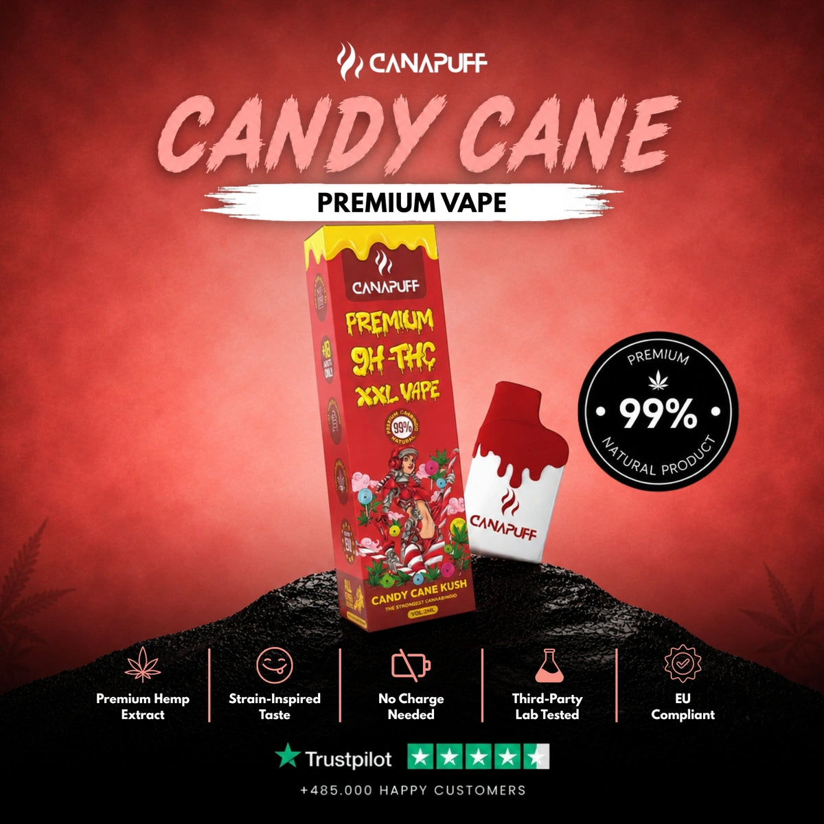 9H-THC XXL Vape Candy Cane Kush 99% 2ml – wegwerp-vape-pen, foto 2