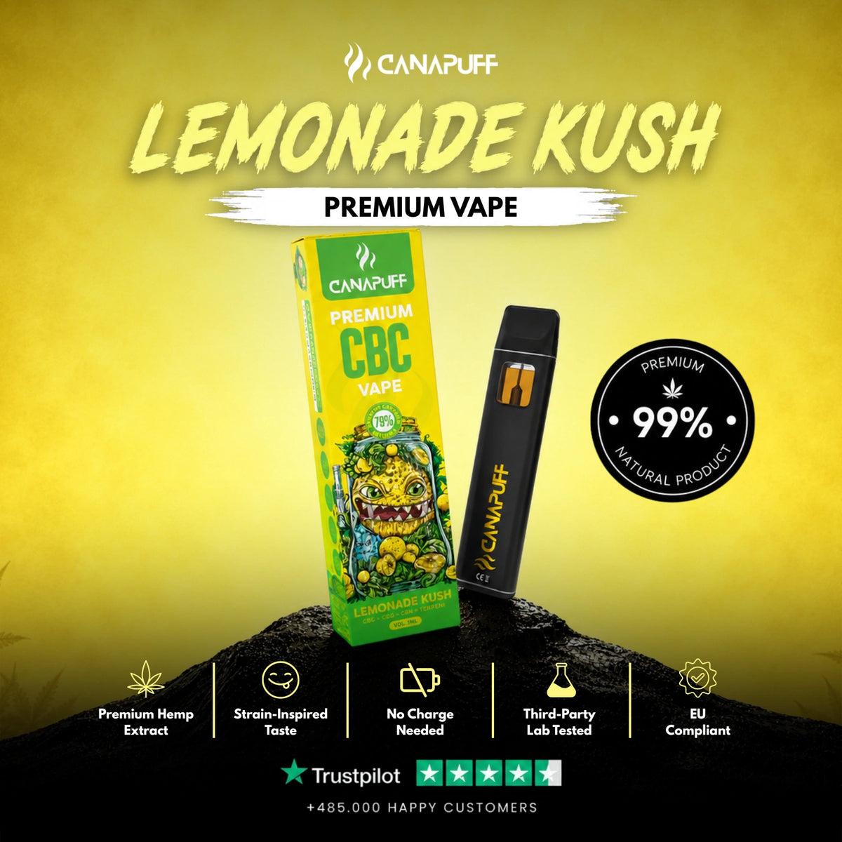 CBC Vape Lemonade Kush 79% 1ml – wegwerp-vape-pen, foto 2