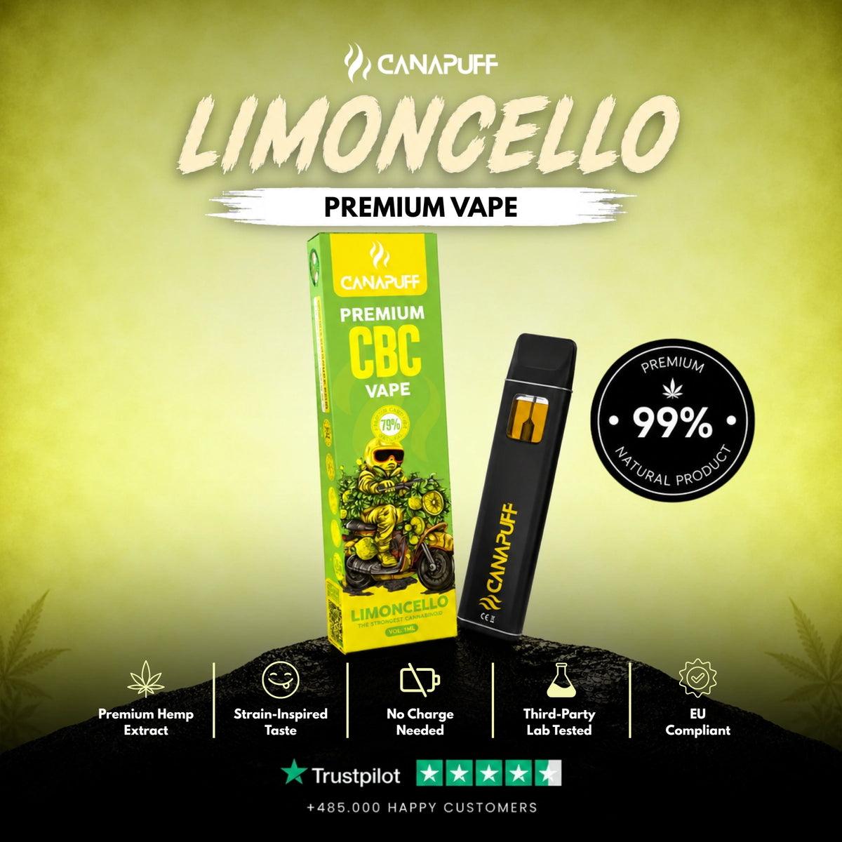 CBC Vape Limoncello 79% 1ml – wegwerp-vape-pen, foto 2