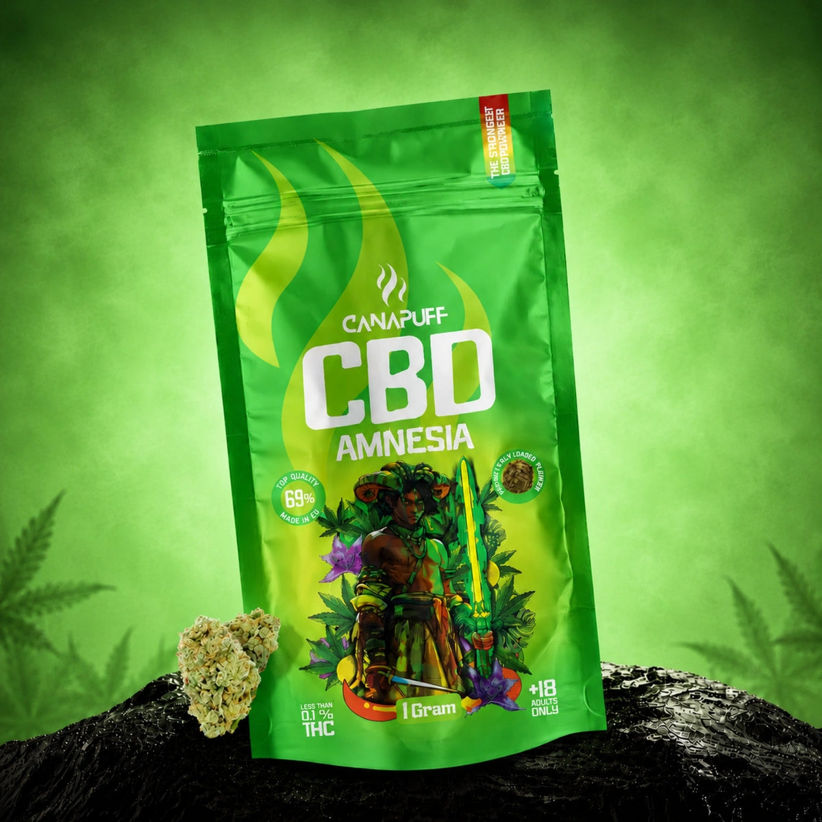 Canapuff CBD Bloemen Amnesia 69%, verpakking van 1 gram