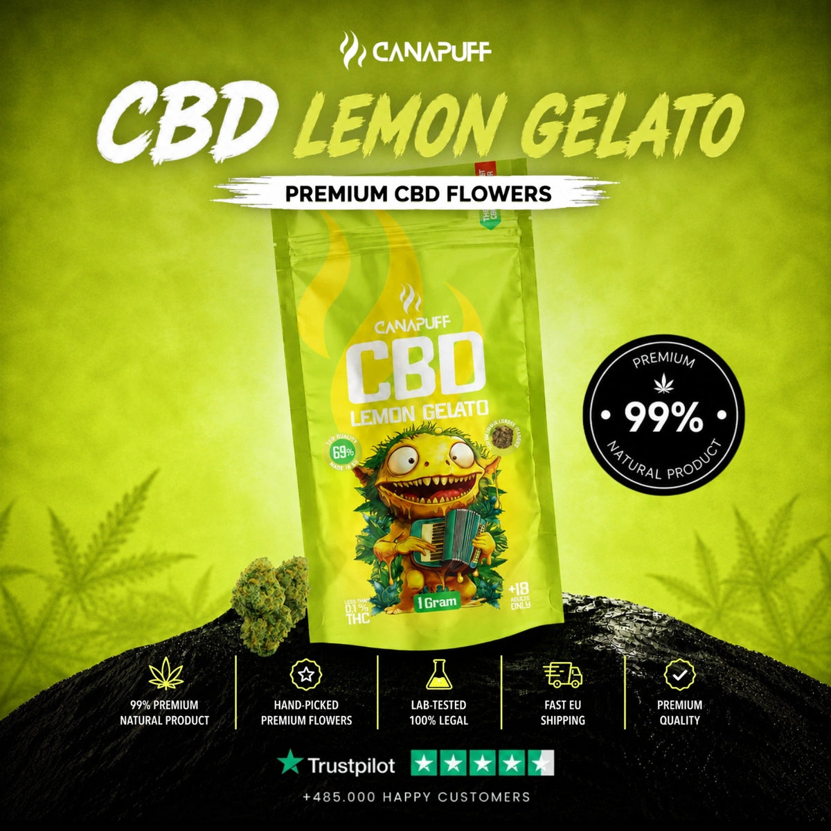 CBD Bloemen Lemon Gelato 69% – bloemtoppen, foto 2