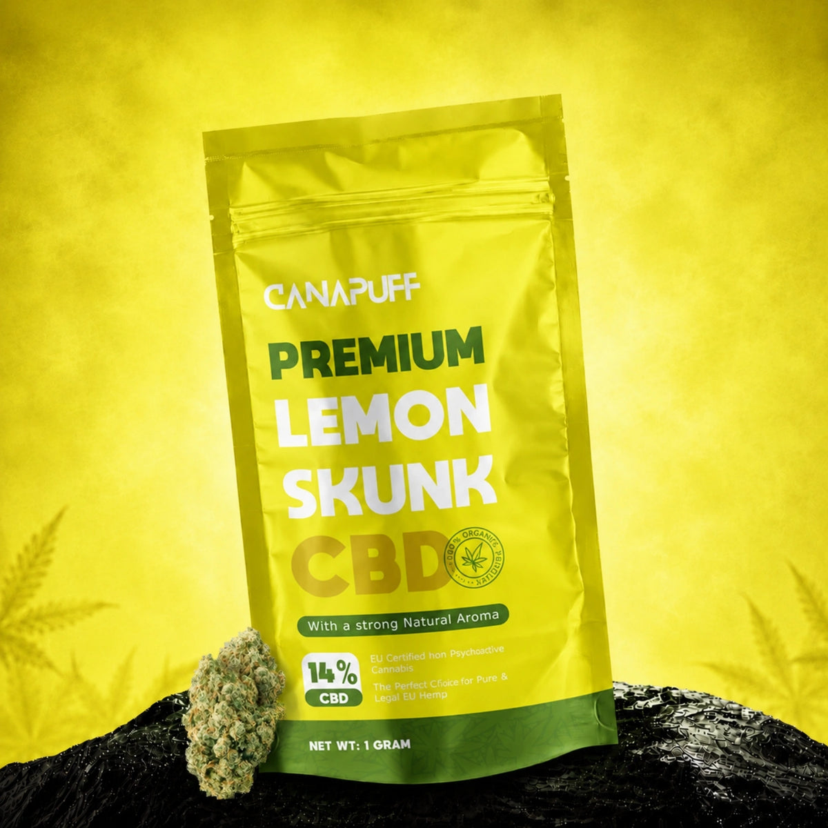 Canapuff Lemon Skunk CBD bloemen, 14% CBD, zakje van 1 gram