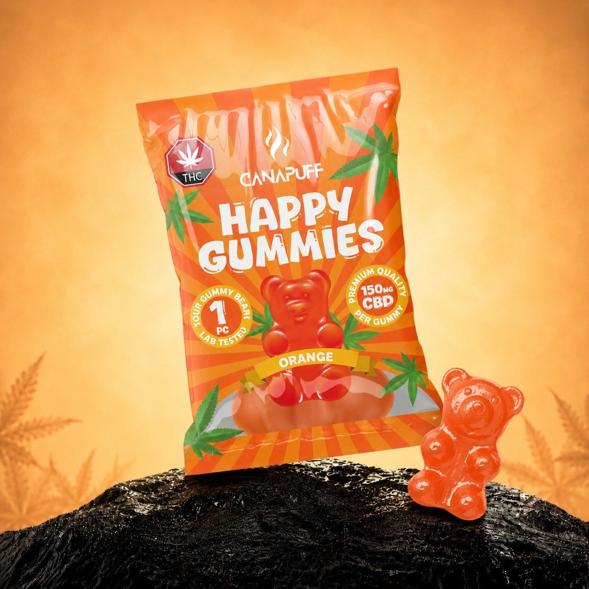 Canapuff CBD Gummies Orange 150 mg, zakje met 1 stuk