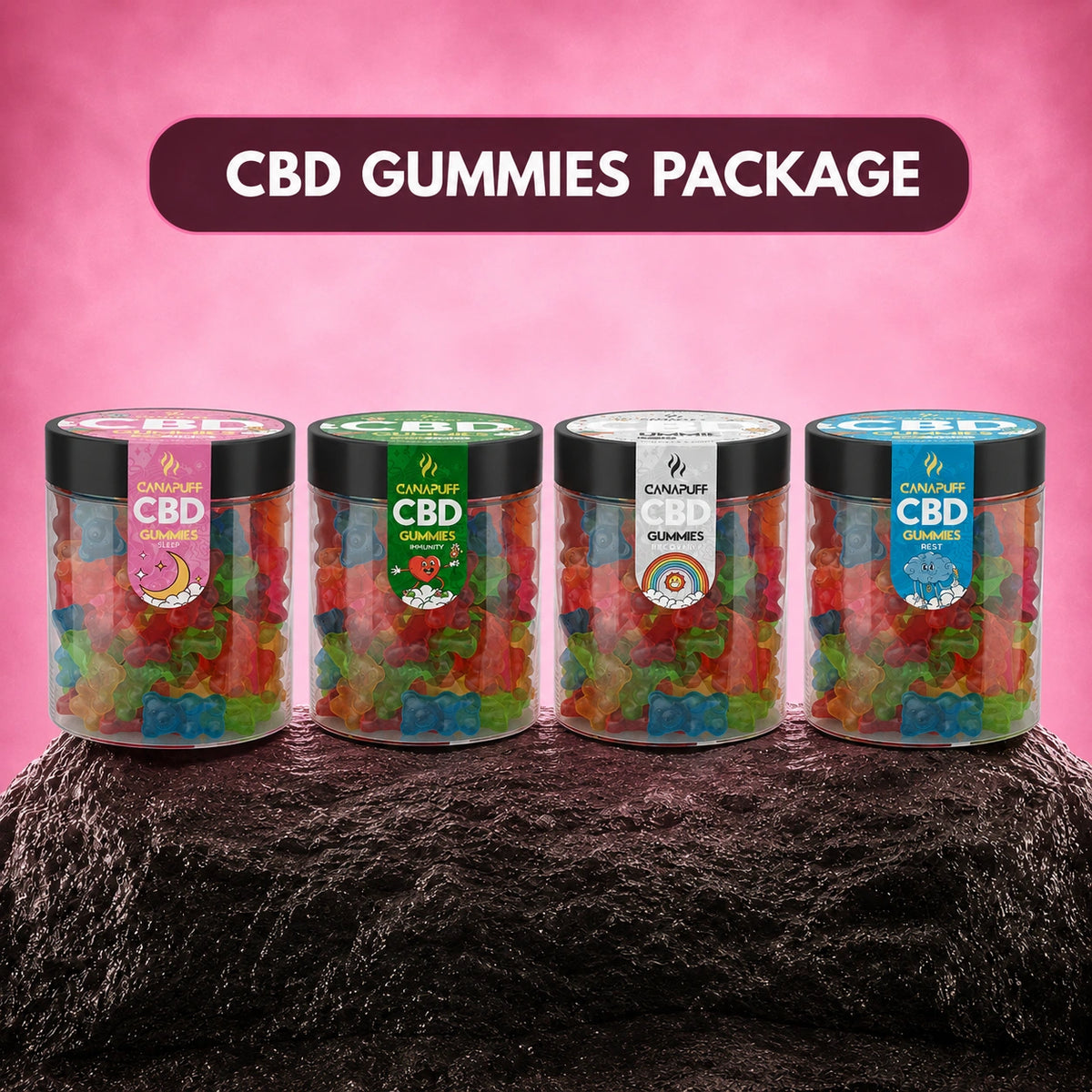 Canapuff CBD gummies Bundle, vier potten met diverse smaken