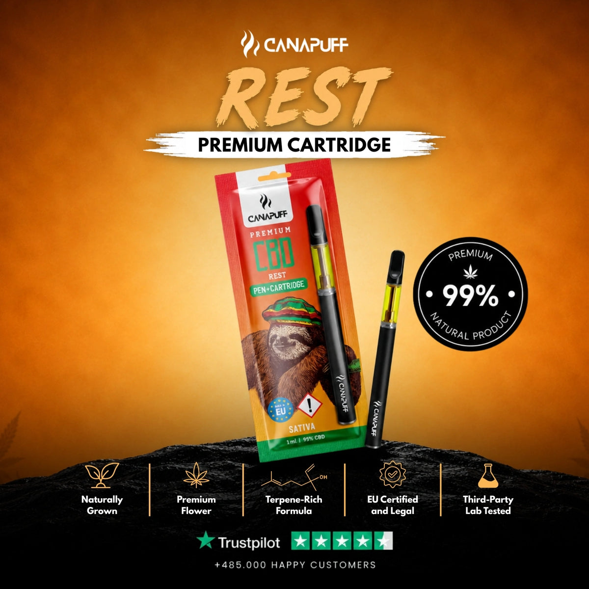 CBD Pen+Cartridge Rest 95% – vape pen met cartridge, foto 2