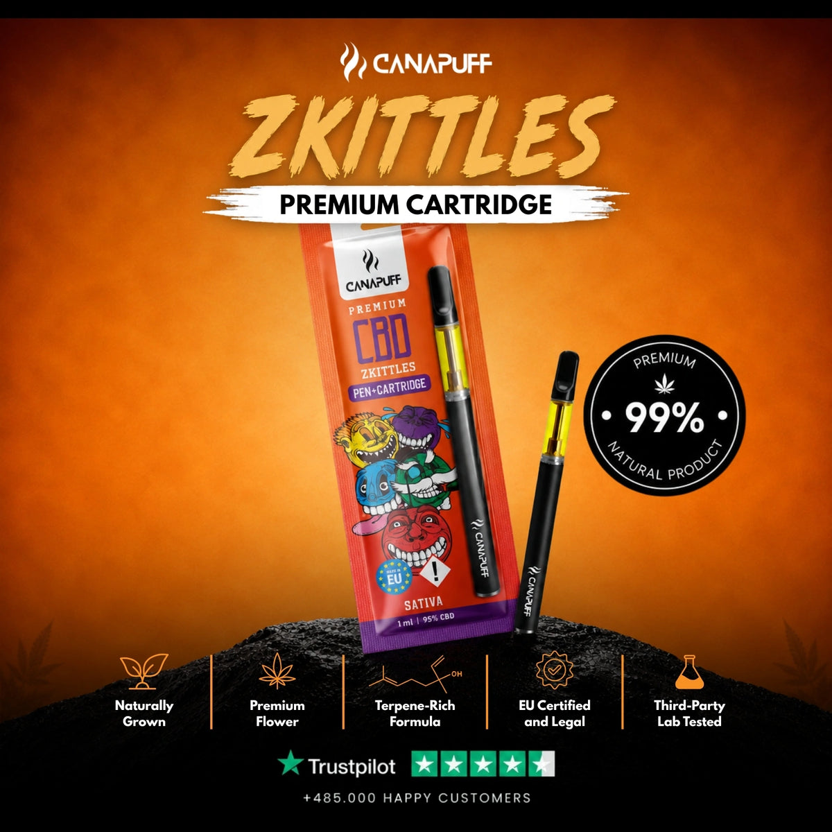 CBD Pen+Cartridge Zkittles 95% – vape pen met cartridge, foto 2
