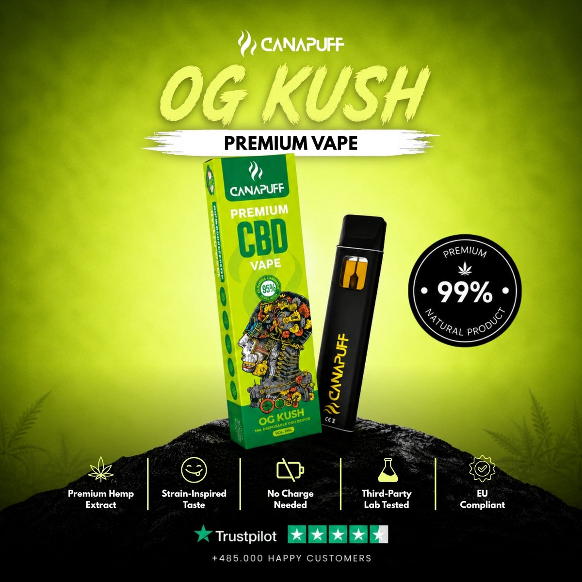 CBD Vape OG Kush 95% 1ml – wegwerp-vape-pen, foto 2